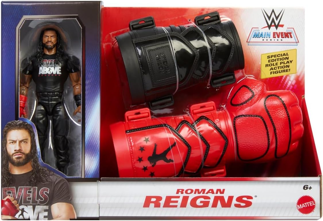 Lot figurines et gants WWE Roman Reigns édition spéciale Main Event Series neuf