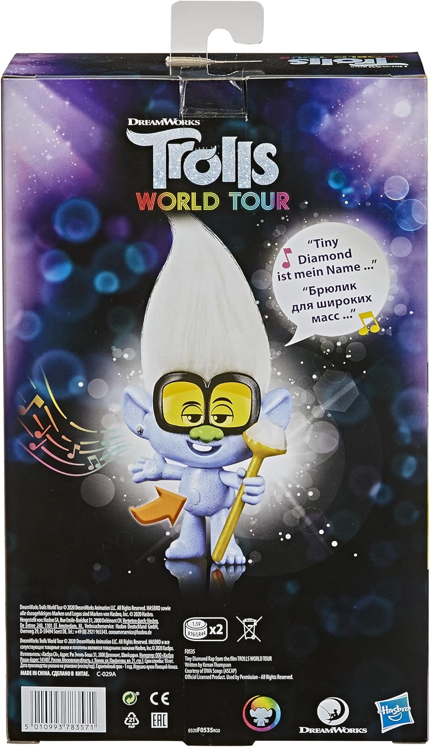 DreamWorks Trolls World Tour Rappin' Tiny Diamond Doll with Scepter and Troll Hair 