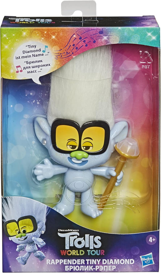 DreamWorks Trolls World Tour Rappin' Tiny Diamond Poupée avec sceptre et poils de trolls